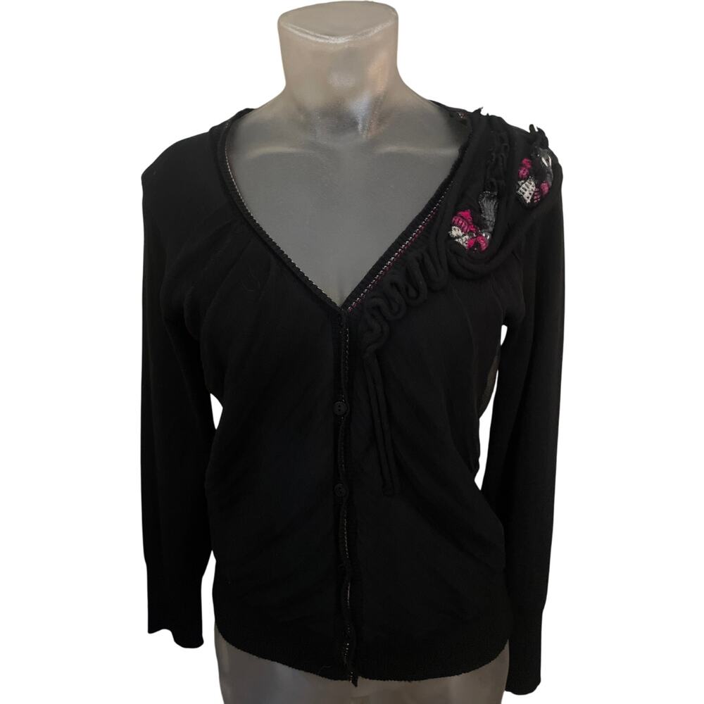 Vintage French Designer DIDIER PARAKIAN Embellished Cardigan Wool Silk Small S